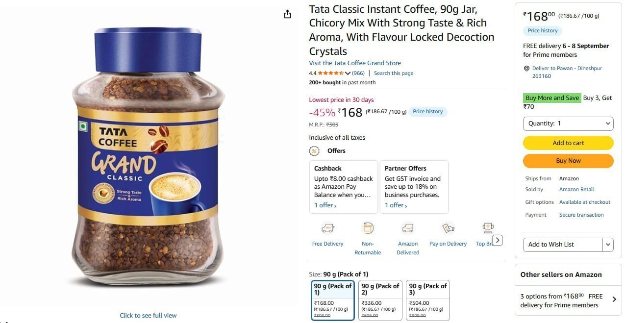 Tata Classic Instant Coffee 90g Jar 168 Buy Max Qt