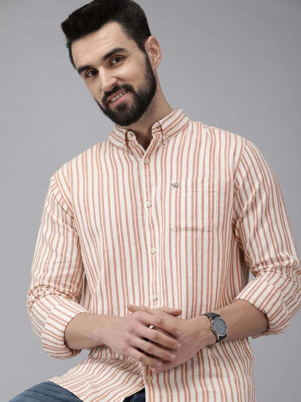 The Bear House Men Slim Fit Striped Button Down Co