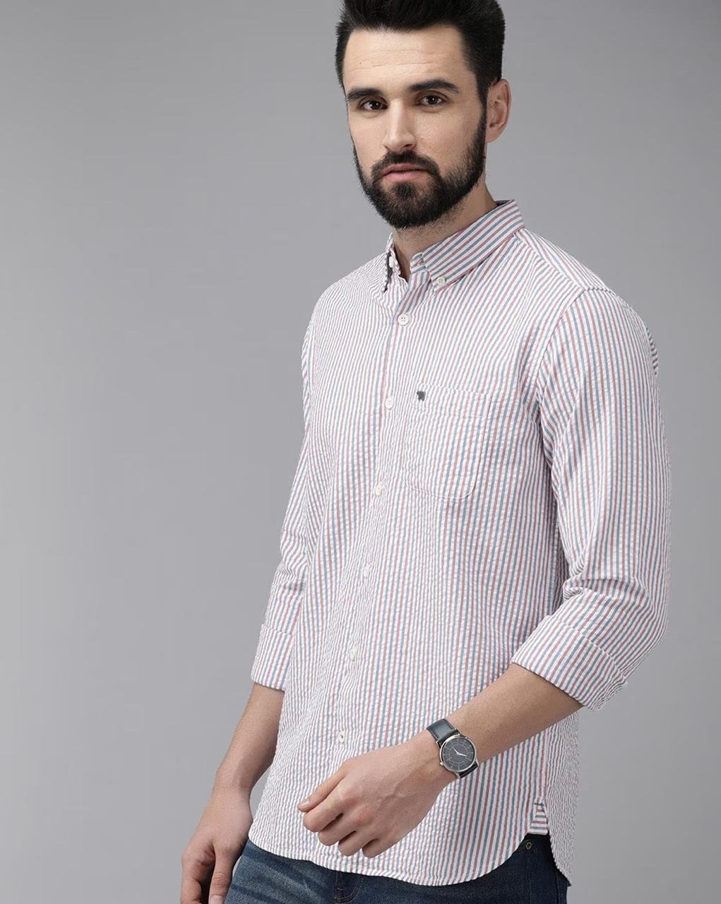 The Bear House Striped Shirt With Spread Coll