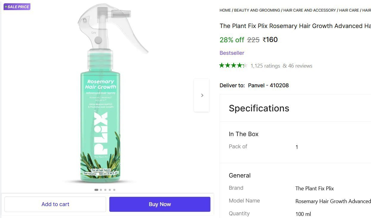 The Plant Fix Plix Rosemary Hair Spray (100 M
