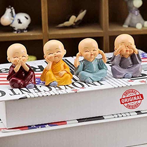 Tied Ribbons Set Of 4 Miniature Buddha Monk Statue