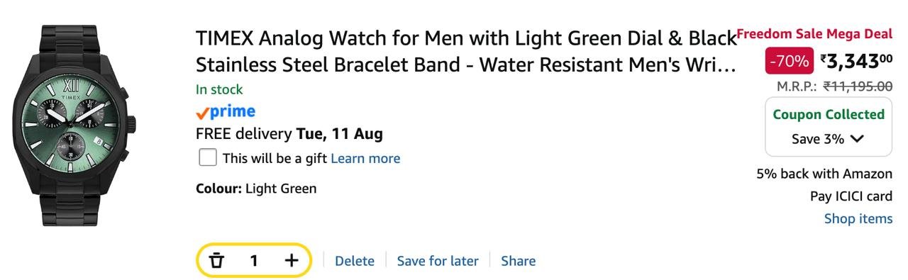 Timex Analog Watch For Men 3242 Regular 5500 