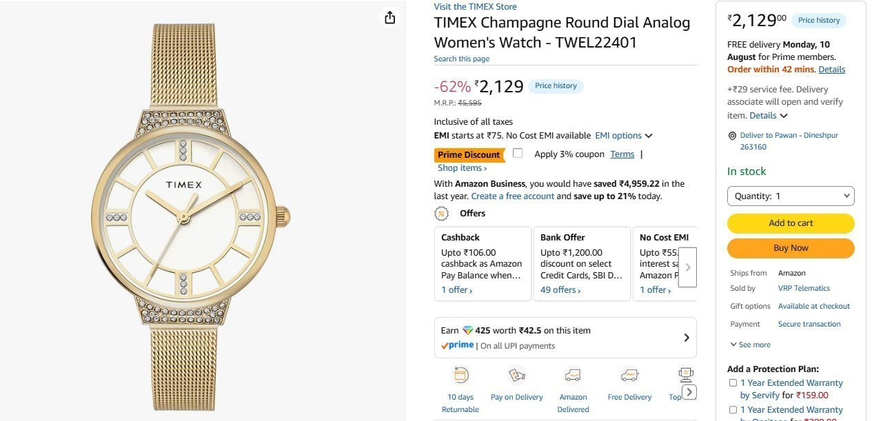 Timex Analog Women Watch 2066 3 1149