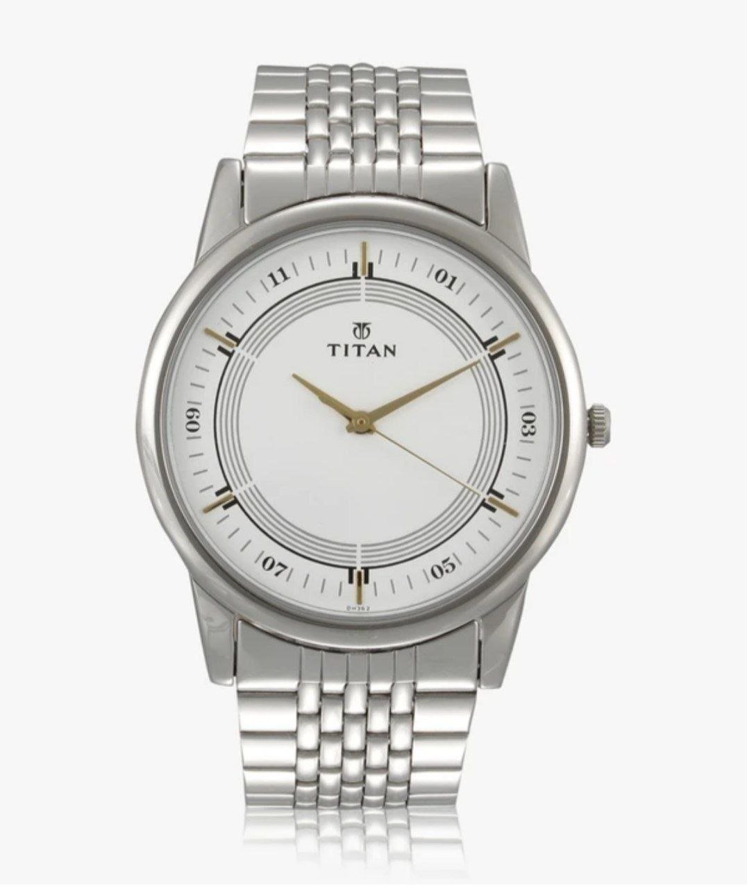 Titan Quartz White Dial Silver Metal Strap An