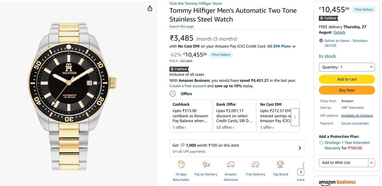 Tommy Hilfiger Men Automatic Two Tone Stainle