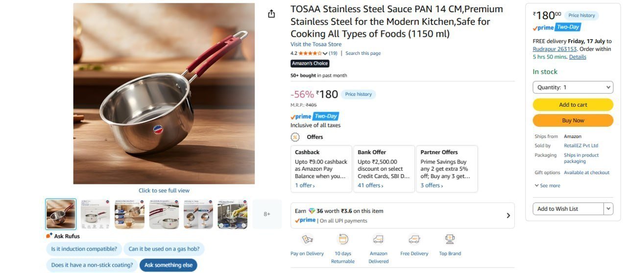 Tosaa Stainless Steel Sauce Pan 180