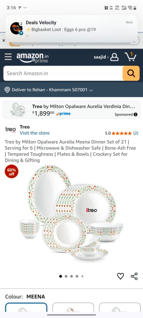 Treo By Milton Opalware Dinner Set Of 21 1 370