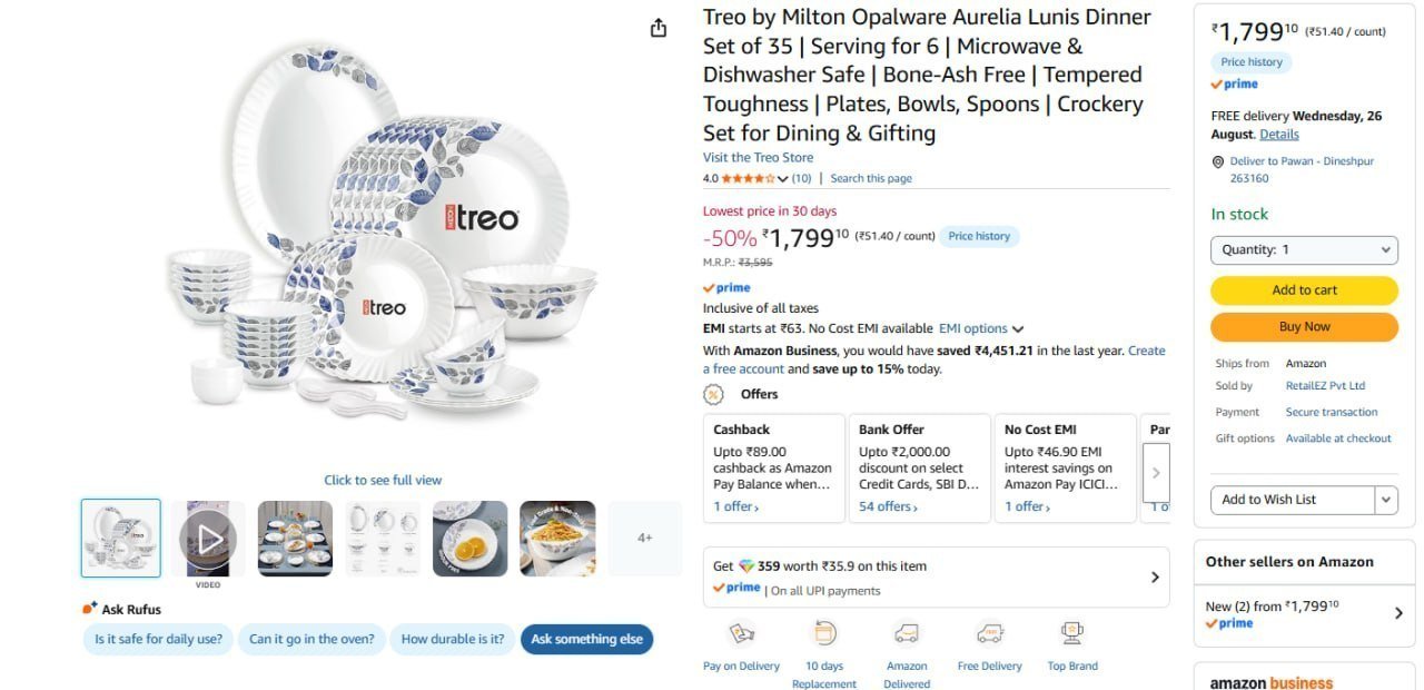 Treo By Milton Opalware Dinner Set Of 35 1 799