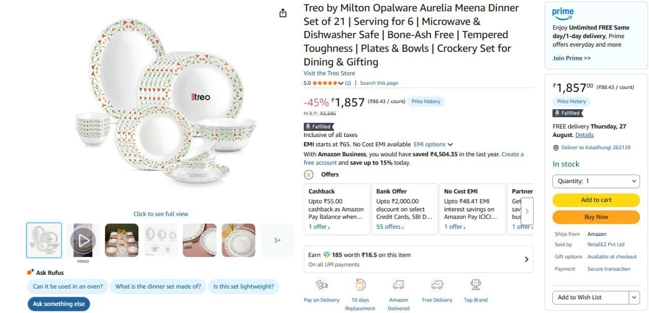 Treo Opalware Dinner Set Of 21 1370 Other Col