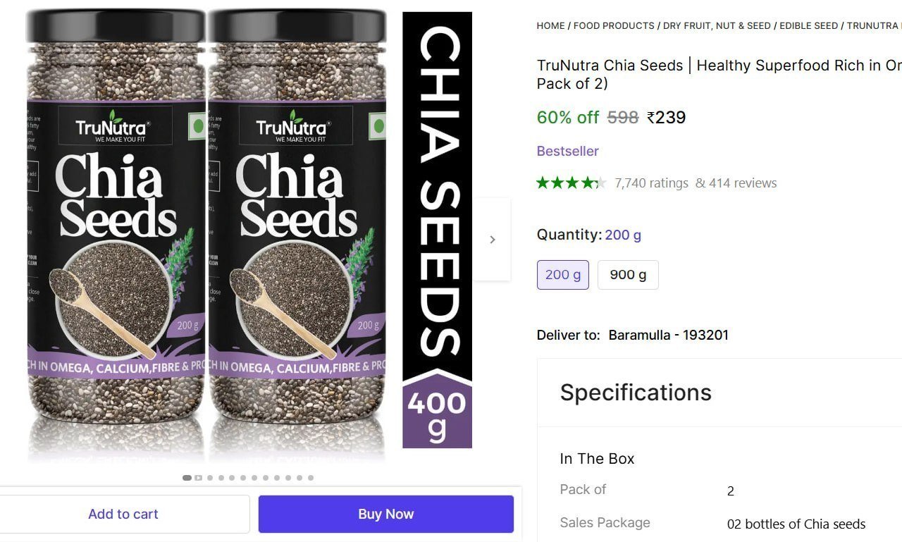 Trunutra Raw Chia Seeds (400 G Pack Of 2) 239