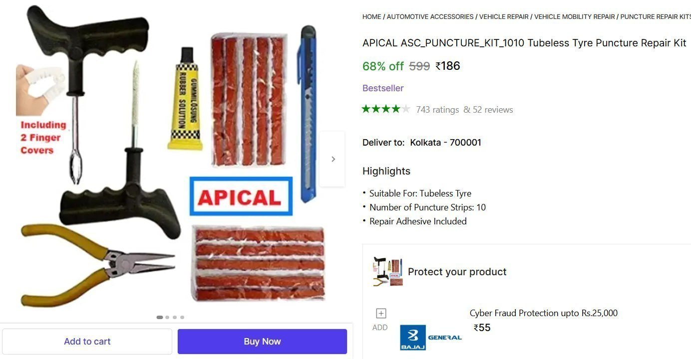 Tubeless Tyre Puncture Repair Kit 186