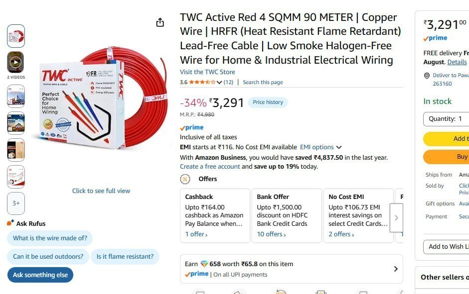 Twc Active Red 4 Sqmm 90 Meter 329145m - 2611