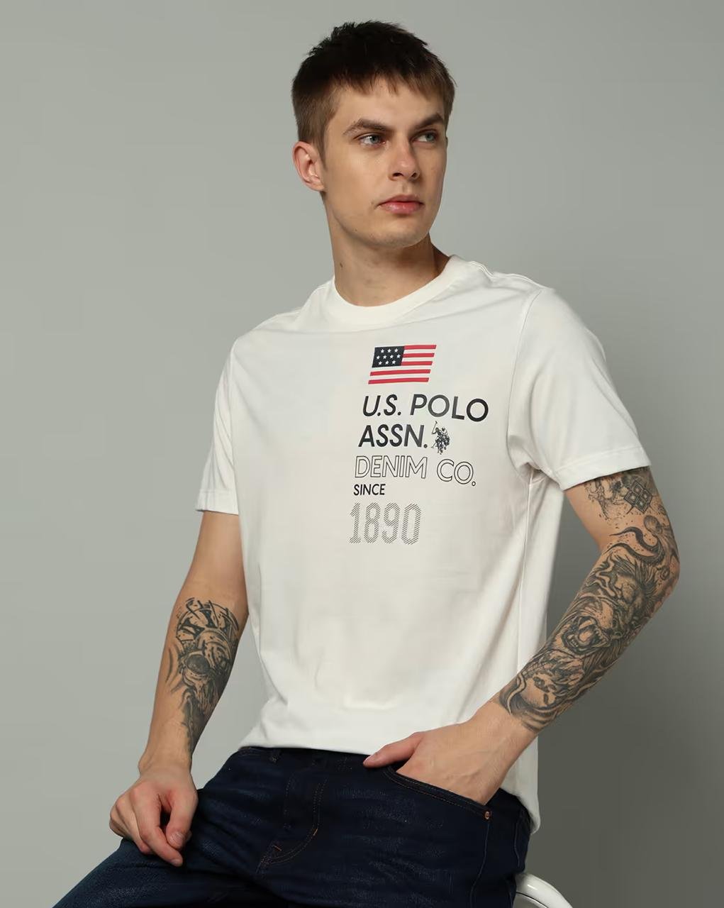 U S Polo Assn Men Brand Print Slim Fit Crew-n
