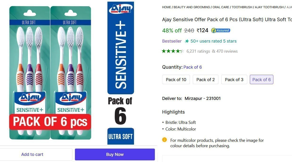 Ultra Soft Toothbrush (pack Of 6) 124