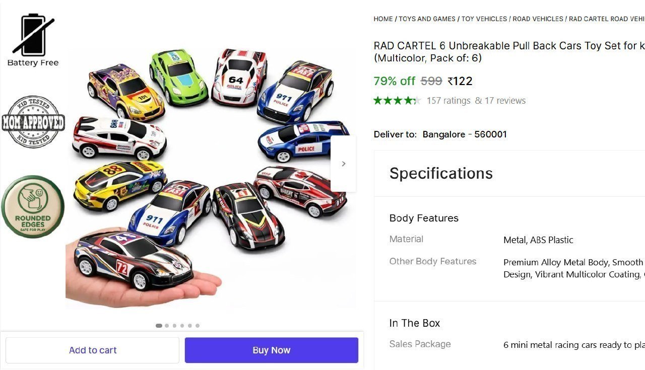 Unbreakable Pull Back Cars Toy Set 122
