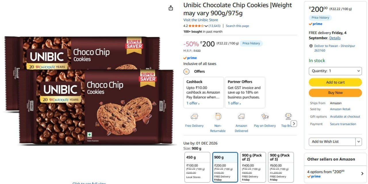 Unibic Chocolate Chip Cookies (900g) 200
