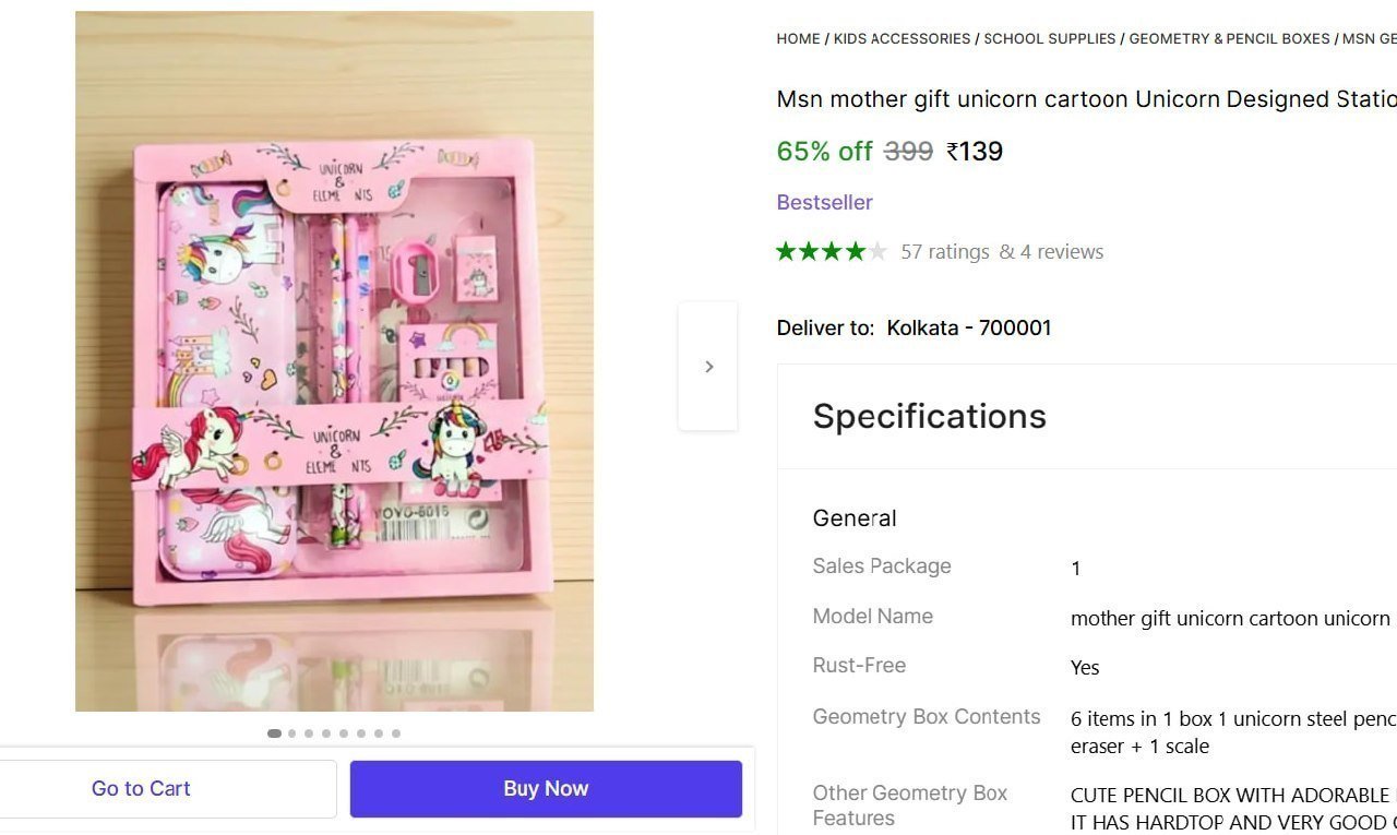 Unicorn Designed Stationery Geometry Box 139
