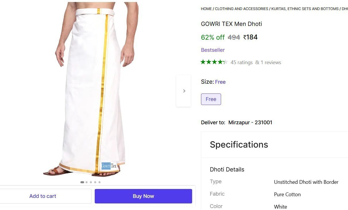 Unstitched Dhoti With Border 184