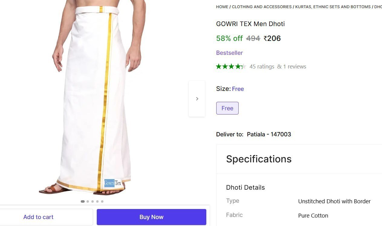 Unstitched Dhoti With Border 206