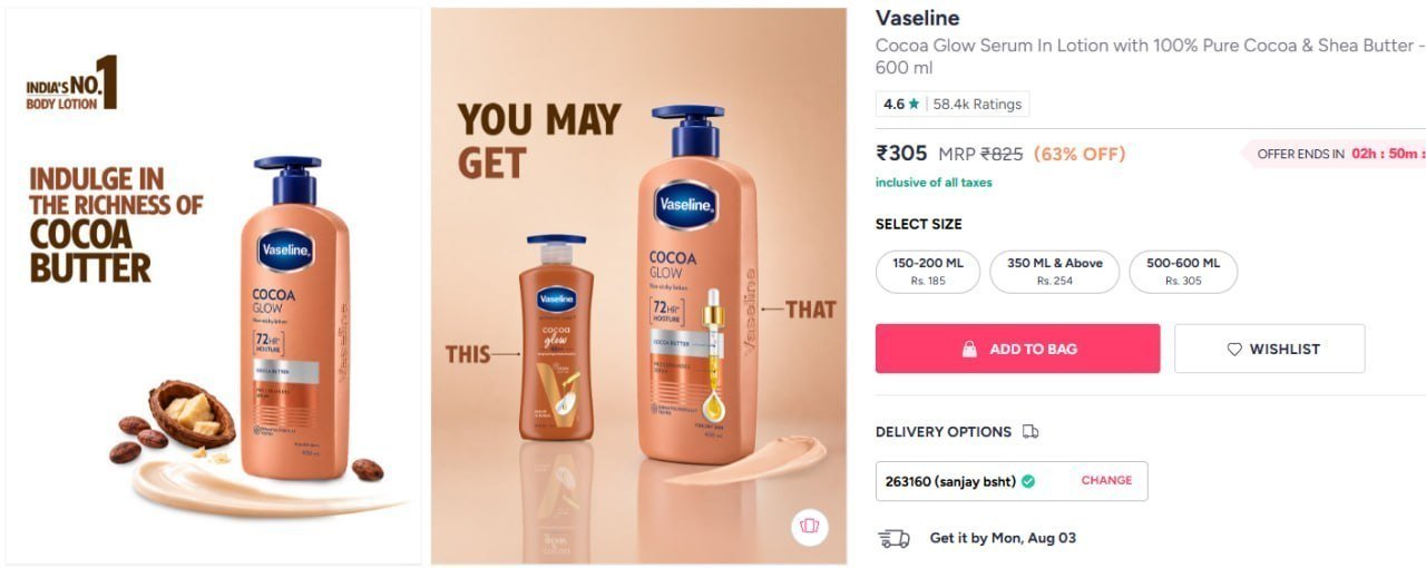 Vaseline Cocoa Glow Body Lotion 600 Ml 305