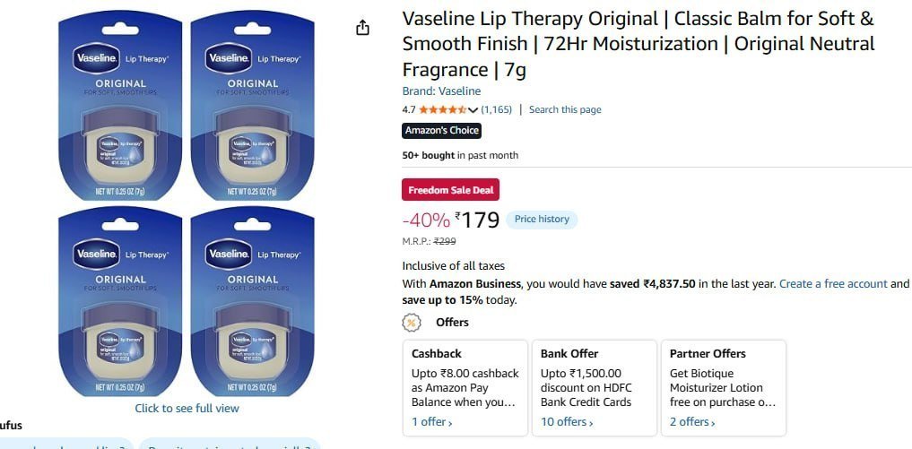 Vaseline Lip Therapy Original (7g) 179