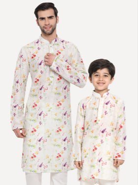Vastramay Boys Floral Printed Mandarin Collar