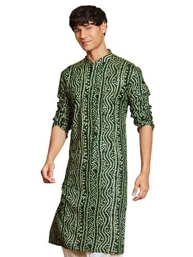 Vastramay Men S Green Bandhani Rayon Kurta 93