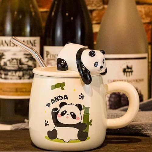 Vasukie 3d Panda Ceramic Coffee Mug With Lid Glass