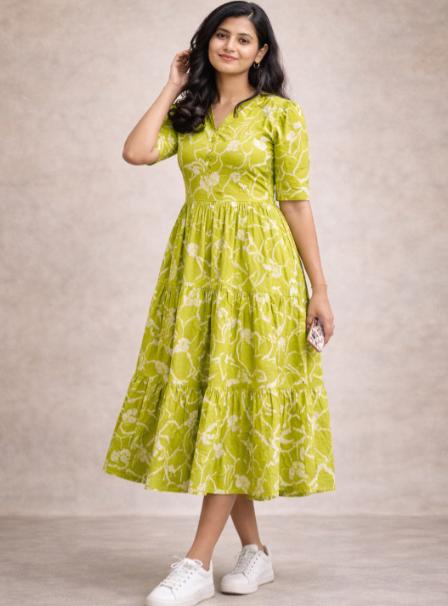 Vcj Floral Print A-line Midi Dress 456