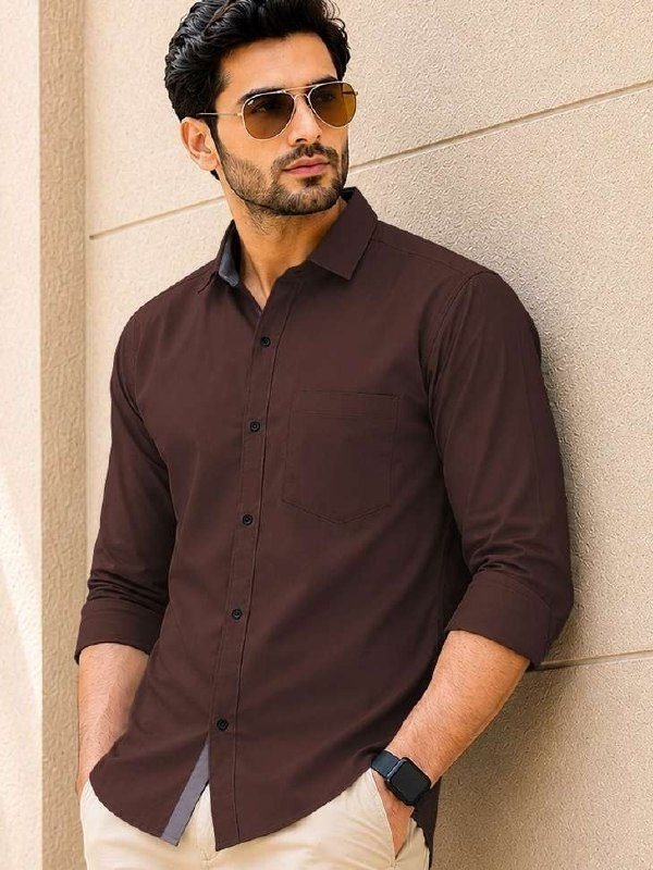 Vebnor Men Solid Formal Brown Shirt 319