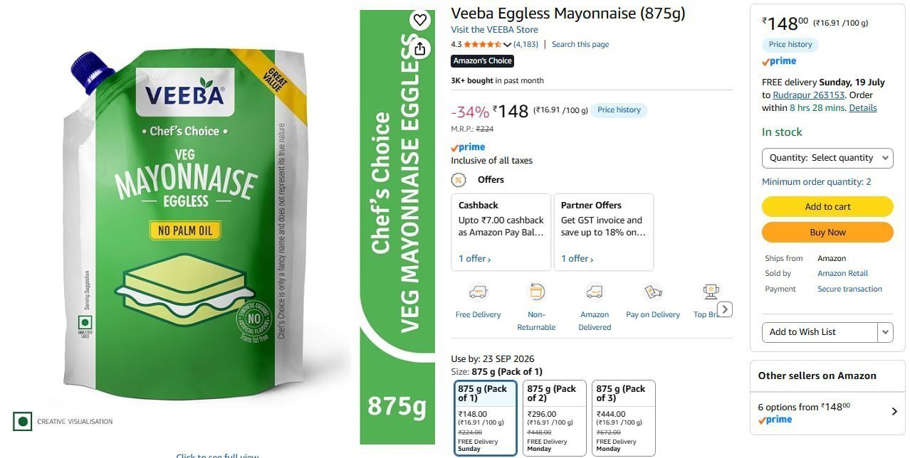 Veeba Eggless Mayonnaise (875g) 148