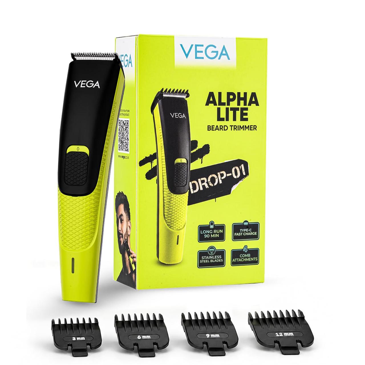 Vega Alpha Lite Beard Trimmer For Men Self-sharpening Blades Trimmer For Ma