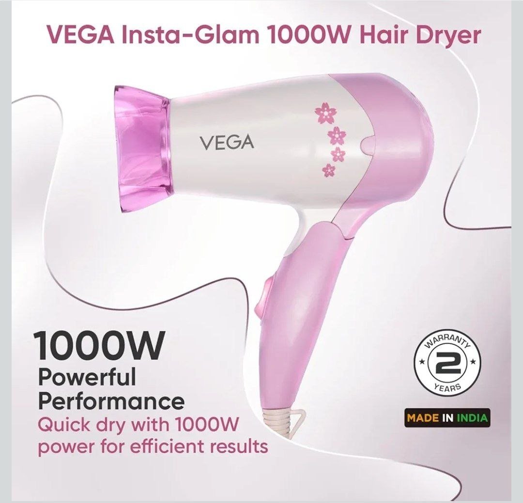 Vega Insta Glam Foldable 1000-1200watts Hair Dryer