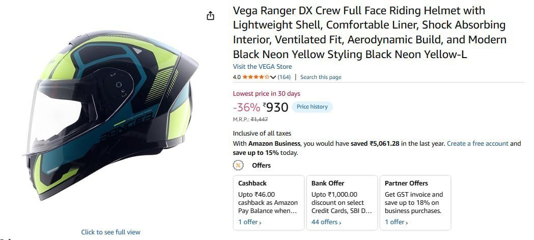 Vega Ranger Full Face Riding Helmet 930