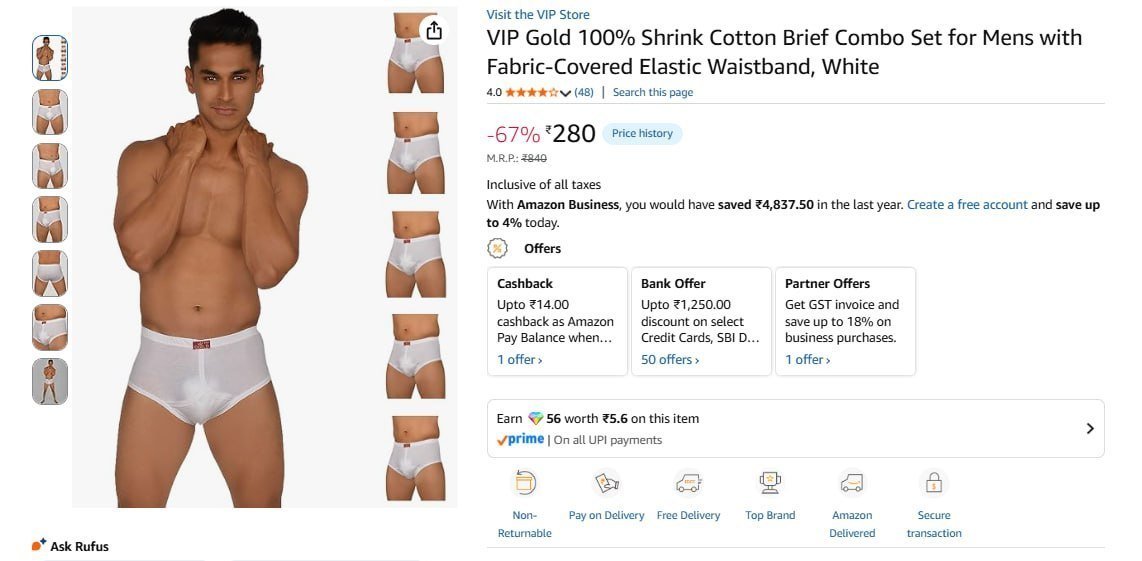 Vip Gold Brief Combo Set Of 6 280