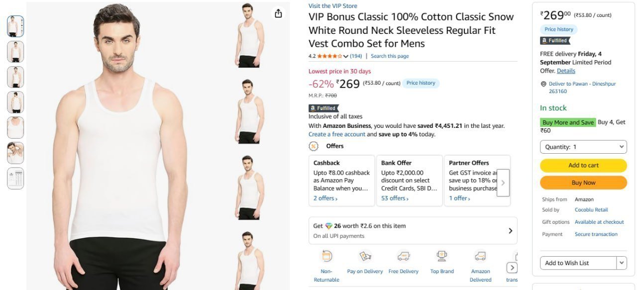 Vip Vest 5 Pack Combo Set For Mens 269