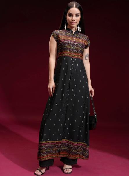 Vishudh Geometric Printed Mandarin Collar Sho