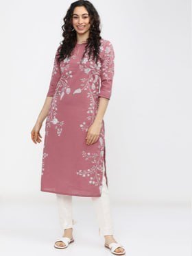 Vishudh Woman Pink Floral Printed Keyhole Nec