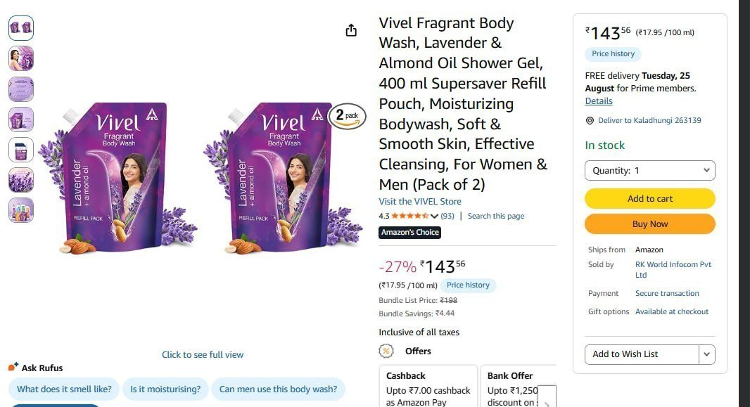 Vivel Fragrant Body Wash 2x 400ml 143