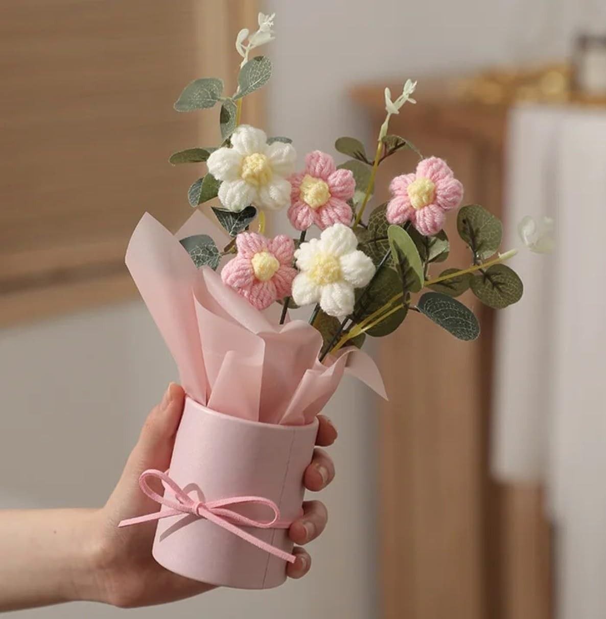 Vrb Dec 1pcs Artificial Crochet Flower Bouque