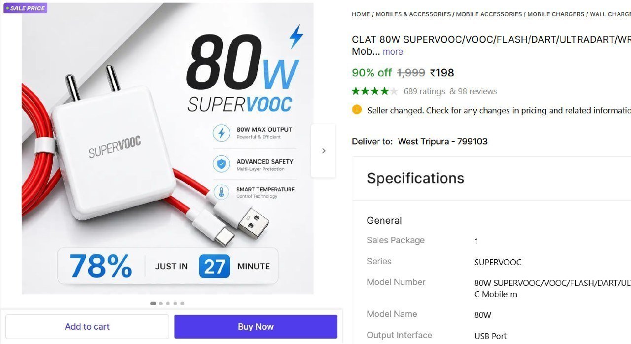 W Supervooc Mobile Charger With Detachable Ca