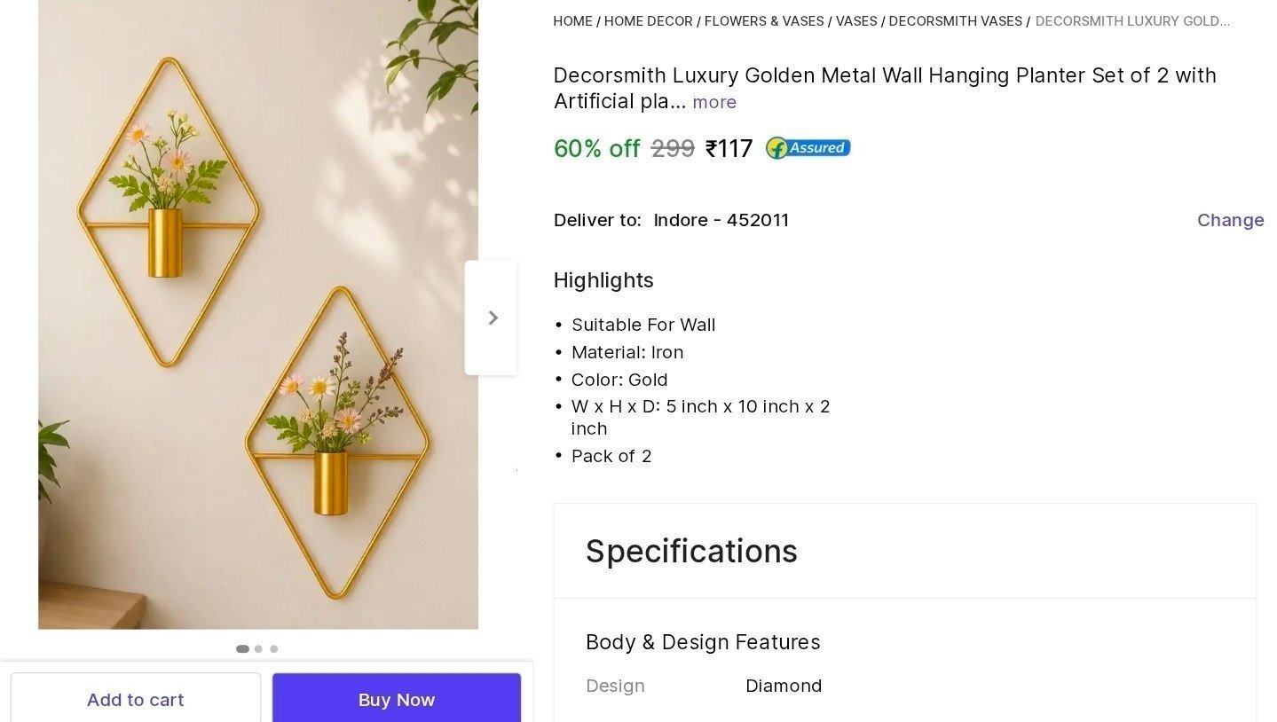 Wall Hanging Metal Vase 117