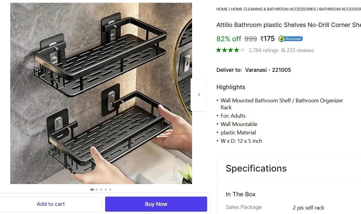 Wall Mounted Bathroom Shelf Pack Of 2 175