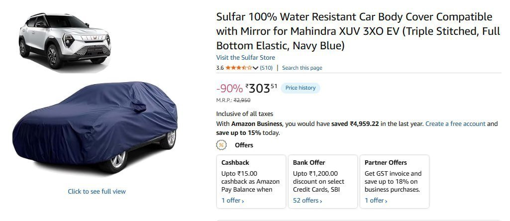 Water Resistant Car Body Cover303 350 369 369