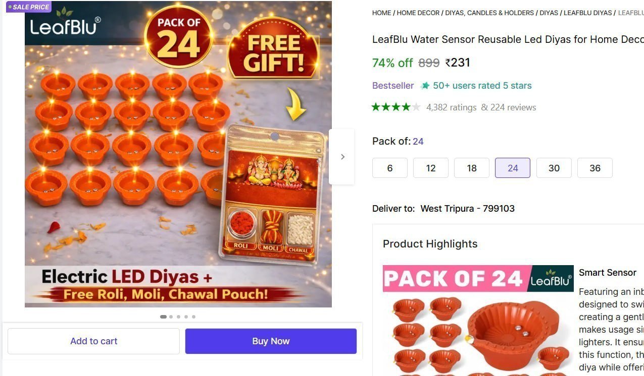 Water Sensor Reusable Led Diyas (pack Of 24) 