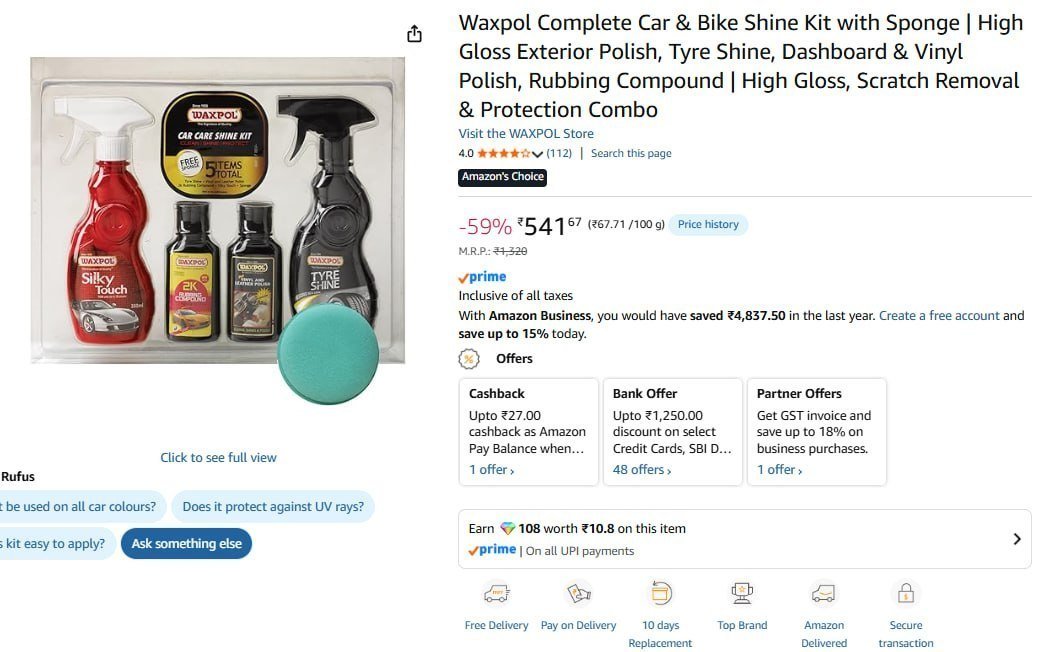 Waxpol Complete Car Bike Shine Kit 541 Regula