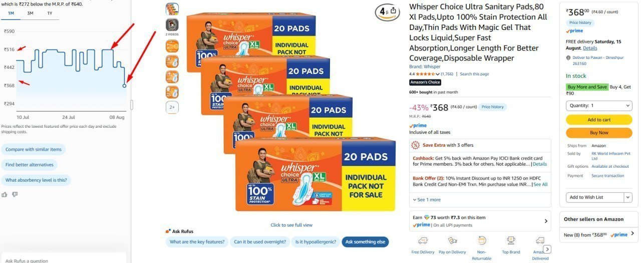 Whisper Ultra Sanitary Pads 80 Xl 368 Buy Max