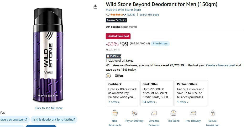 Wild Stone Deodorant 150gm 99
