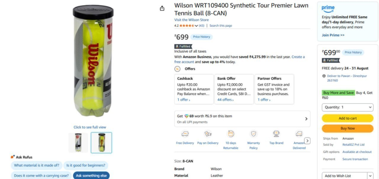 Wilson Tour Premier Lawn Tennis Ball (8-can) 