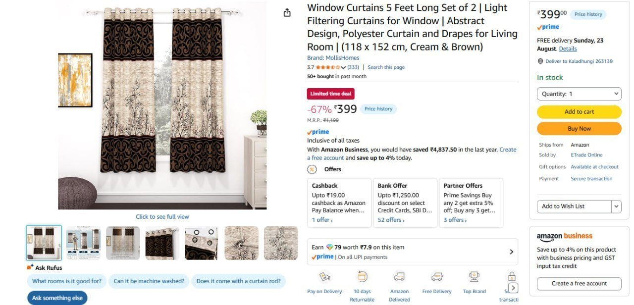 Window Curtains (set Of 2) 399 Door (set Of 2